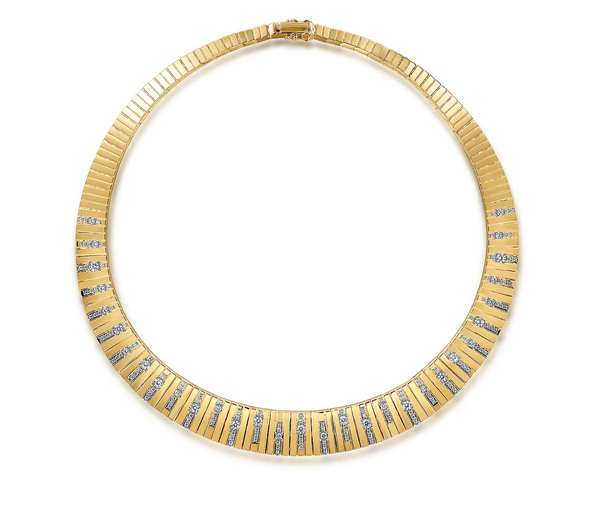 18K Yellow Gold Contemporary Diamond Station Choker Necklace