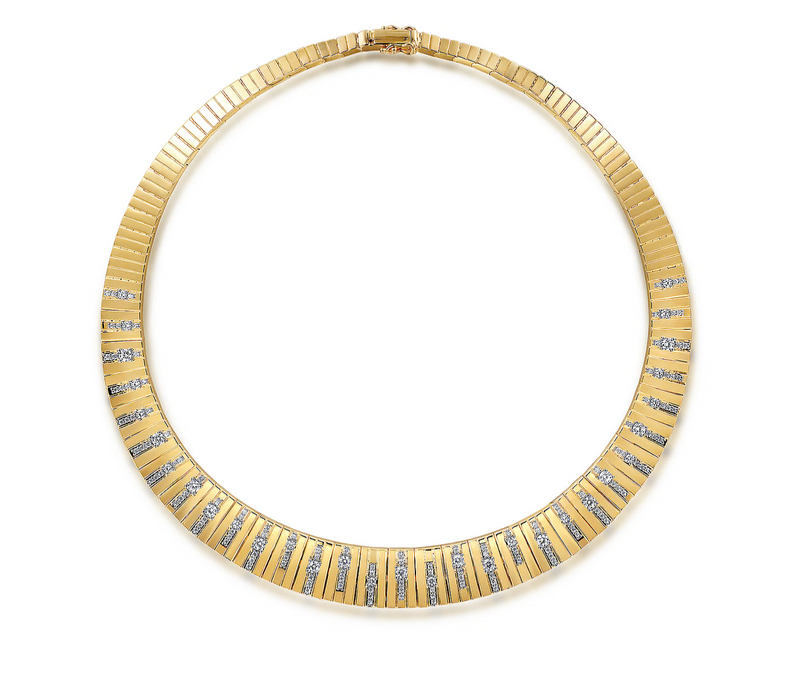 18K Yellow Gold Contemporary Diamond Station Choker Necklace