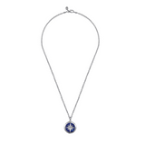 22" Sterling Silver Diamond and Lapis Compass Pendant Necklace