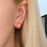 Bezel Set Cabochon Coral Stud Earrings