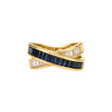 Baguette Diamond and Blue Sapphire Crisscross Band