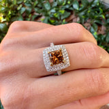 Cognac Diamond with Double Diamond Halo Ring