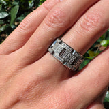 Platinum Three Row Diamond Square Link Band