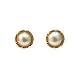 14K Yellow Gold Bezel Set Pearl Stud Earrings