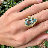Pear-Shape Aquamarine and Yellow Diamond Ring