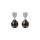 Black Tahitian Pearl Drops with Diamond Tulips