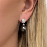 Black Tahitian Pearl Drops with Diamond Tulips