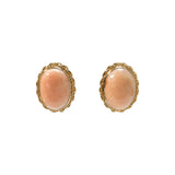 Cabochon Coral Set in Rope Bezel Studs