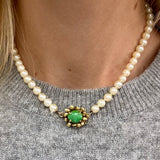 Pearl Necklace with Floral Jade Clasp