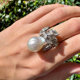 Baroque Pearl and Diamond Leaf Ring