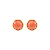 Bezel Set Cabochon Coral Stud Earrings