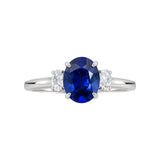 Oval Blue Sapphire and Diamond Three Stone Ring
