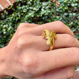 18K Yellow Gold Ram Ring with Ruby Eyes