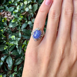 Platinum Oval Star Sapphire Ring with Diamond Halo