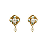 Pearl & Turquoise Flower Studs with Pearl Drop