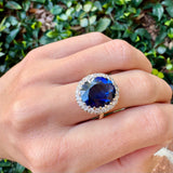 Lab Grown Blue Sapphire Oval with Diamond Halo Ring
