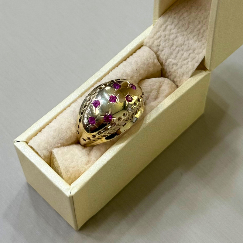 14K Yellow Gold, Ruby Star Domed Ring