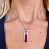 18K White Gold Diamond & Garnet Necklace