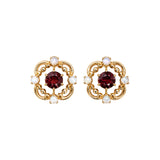 Garnet and Opal Floral Studs
