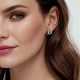 14K White Gold Diamond J Hoop Stud Earrings