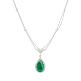 Emerald and Diamond Drop Pendant with Diamond Bezel Chain