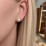 14K Yellow Gold Bezel Set Pearl Stud Earrings