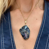 Bezel Set Blue Sapphire Slice Necklace