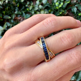 Baguette Diamond and Blue Sapphire Crisscross Band
