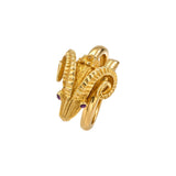 18K Yellow Gold Ram Ring with Ruby Eyes