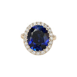 Lab Grown Blue Sapphire Oval with Diamond Halo Ring