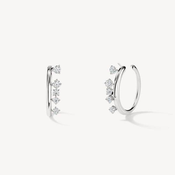 Hearts on Fire White Gold Barre Floating Diamond Small Hoops