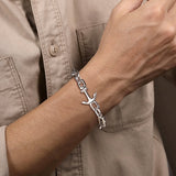 Sterling Silver Men's Anchor and Solid Chain Bracelet
