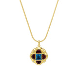 Garnet, Topaz and Diamond Pendant on Snake Chain