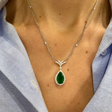 Emerald and Diamond Drop Pendant with Diamond Bezel Chain