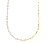 Cultured Pearl & Paperclip Chain Necklace