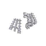 14K White Gold Diamond J Hoop Stud Earrings