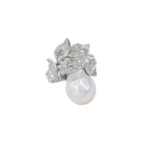 Baroque Pearl and Diamond Leaf Ring