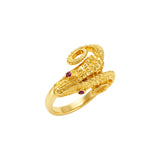 18K Yellow Gold Ram Ring with Ruby Eyes
