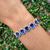 Oval Blue Sapphire and Diamond Halo Bracelet
