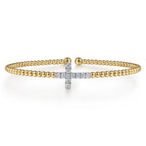 14K White & Yellow Gold Bujukan and Diamond Cross Split Bangle Bracelet - Bay Hill Jewelers
