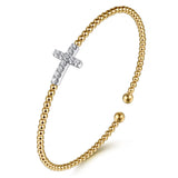 14K White & Yellow Gold Bujukan and Diamond Cross Split Bangle Bracelet - Bay Hill Jewelers