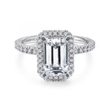 IN STOCK 14K White Gold Halo Style Emerald Cut Diamond Engagement Ring