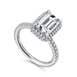 IN STOCK 14K White Gold Halo Style Emerald Cut Diamond Engagement Ring