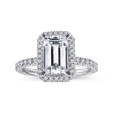 IN STOCK 14K White Gold Halo Style Emerald Cut Diamond Engagement Ring