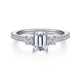 IN STOCK 14K White Gold Emerald Cut Three Stone Diamond Engagement Ring