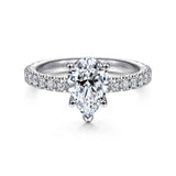 IN STOCK 14K White Gold Pear Shape Single Row Hidden Halo Engagement Ring