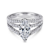 IN STOCK 14K White Gold Marquise Shape Triple Row Split Shank Diamond Engagement Ring