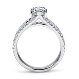 IN STOCK 14K White Gold Marquise Shape Triple Row Split Shank Diamond Engagement Ring