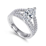 IN STOCK 14K White Gold Marquise Shape Triple Row Split Shank Diamond Engagement Ring