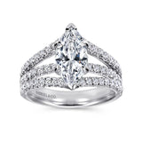 IN STOCK 14K White Gold Marquise Shape Triple Row Split Shank Diamond Engagement Ring